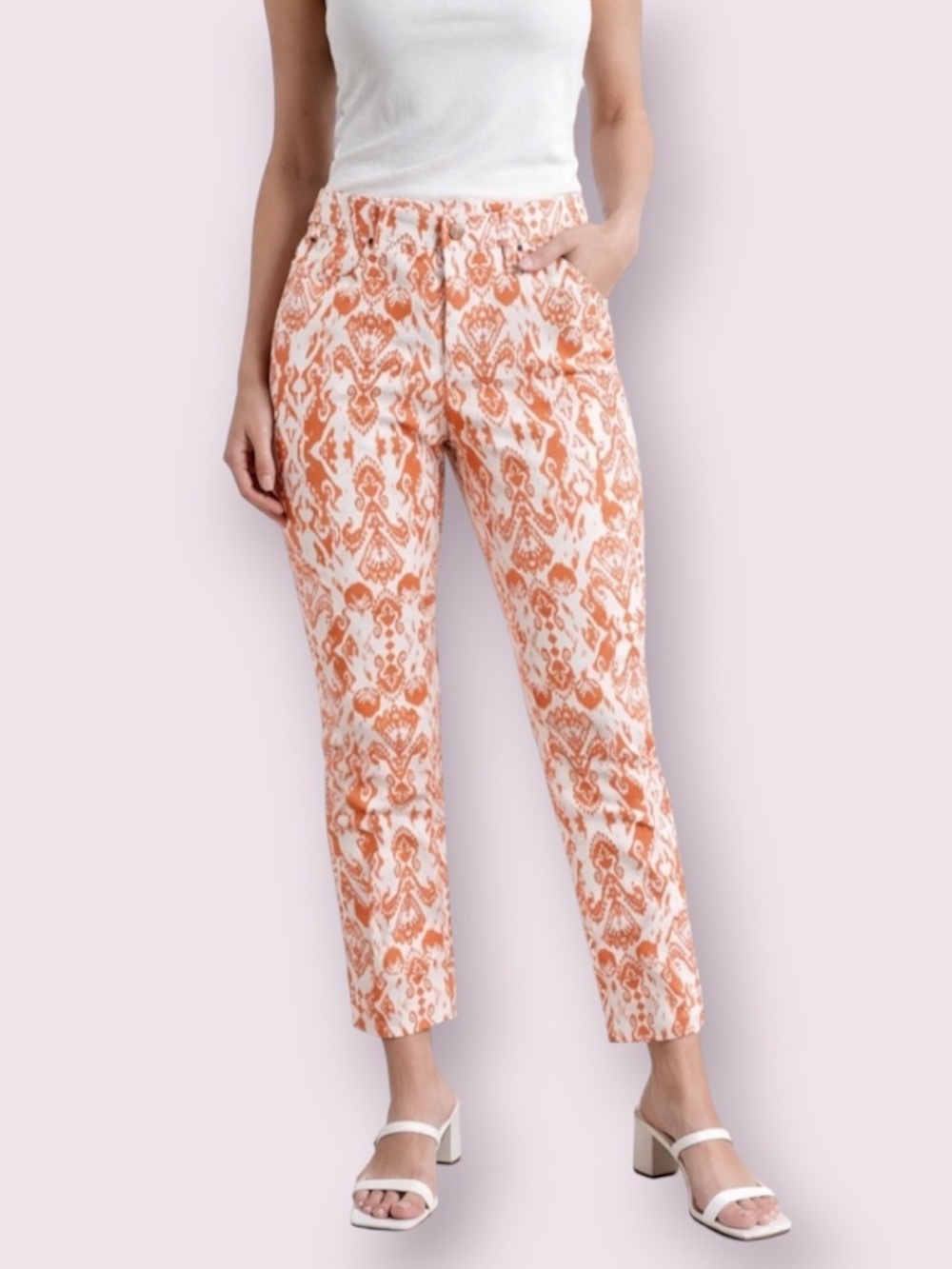 Chico's Platinum Grecian Ikat Crop Jeans in  Orange/White